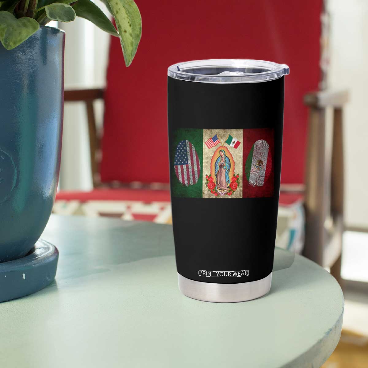 Mexico Flag Tumbler Cup Virgin Mary Mexican American Patriotic Mexican Roots TS10 Print Your Wear