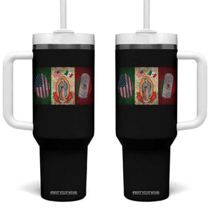 Mexico Flag Tumbler With Handle Virgin Mary Mexican American Patriotic Mexican Roots TS10 One Size: 40 oz Black Print Your Wear