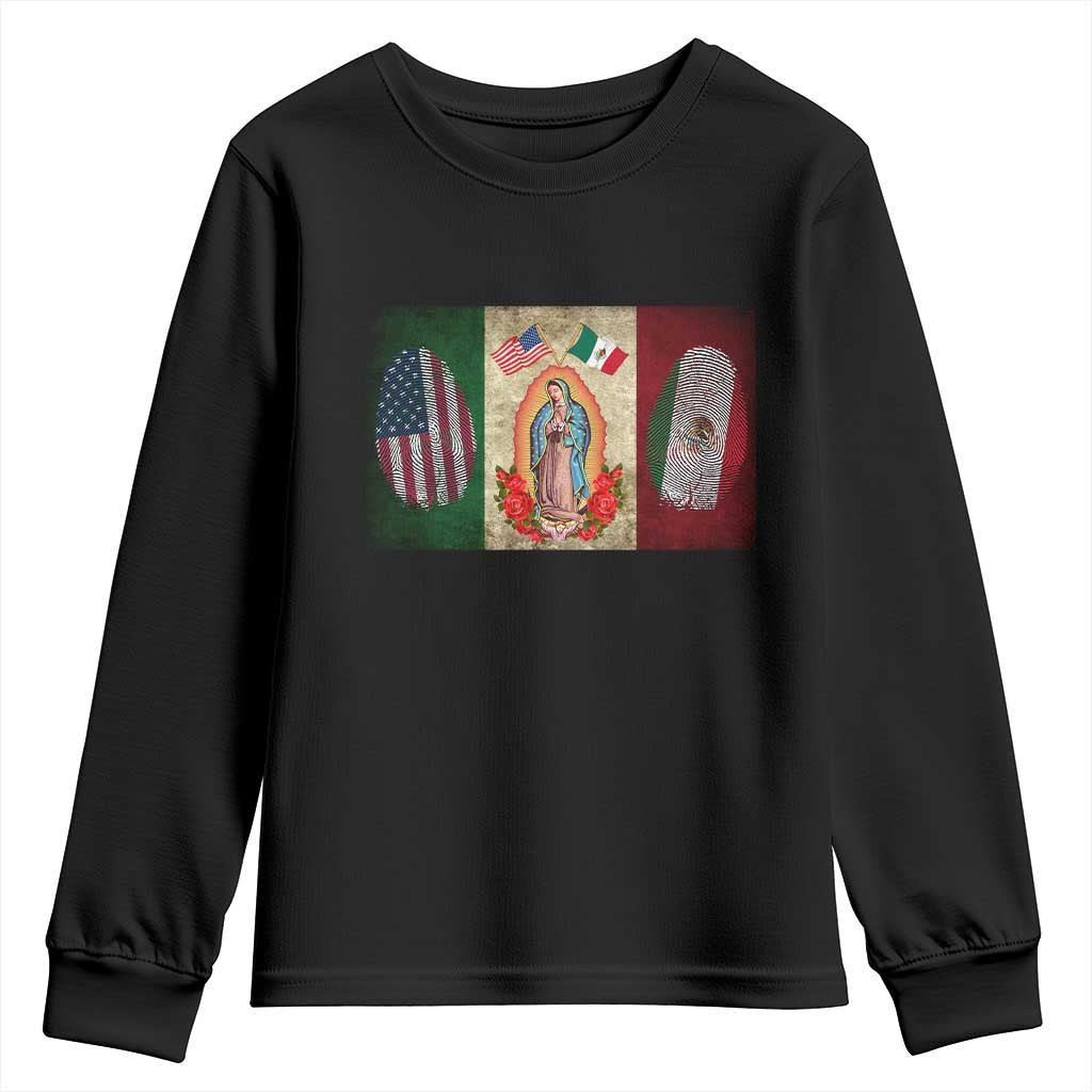 Mexico Flag Youth Sweatshirt Virgin Mary Mexican American Patriotic Mexican Roots TS10 Black Print Your Wear