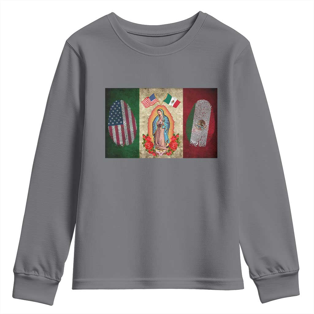 Mexico Flag Youth Sweatshirt Virgin Mary Mexican American Patriotic Mexican Roots TS10 Charcoal Print Your Wear