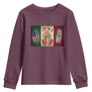 Mexico Flag Youth Sweatshirt Virgin Mary Mexican American Patriotic Mexican Roots TS10 Maroon Print Your Wear