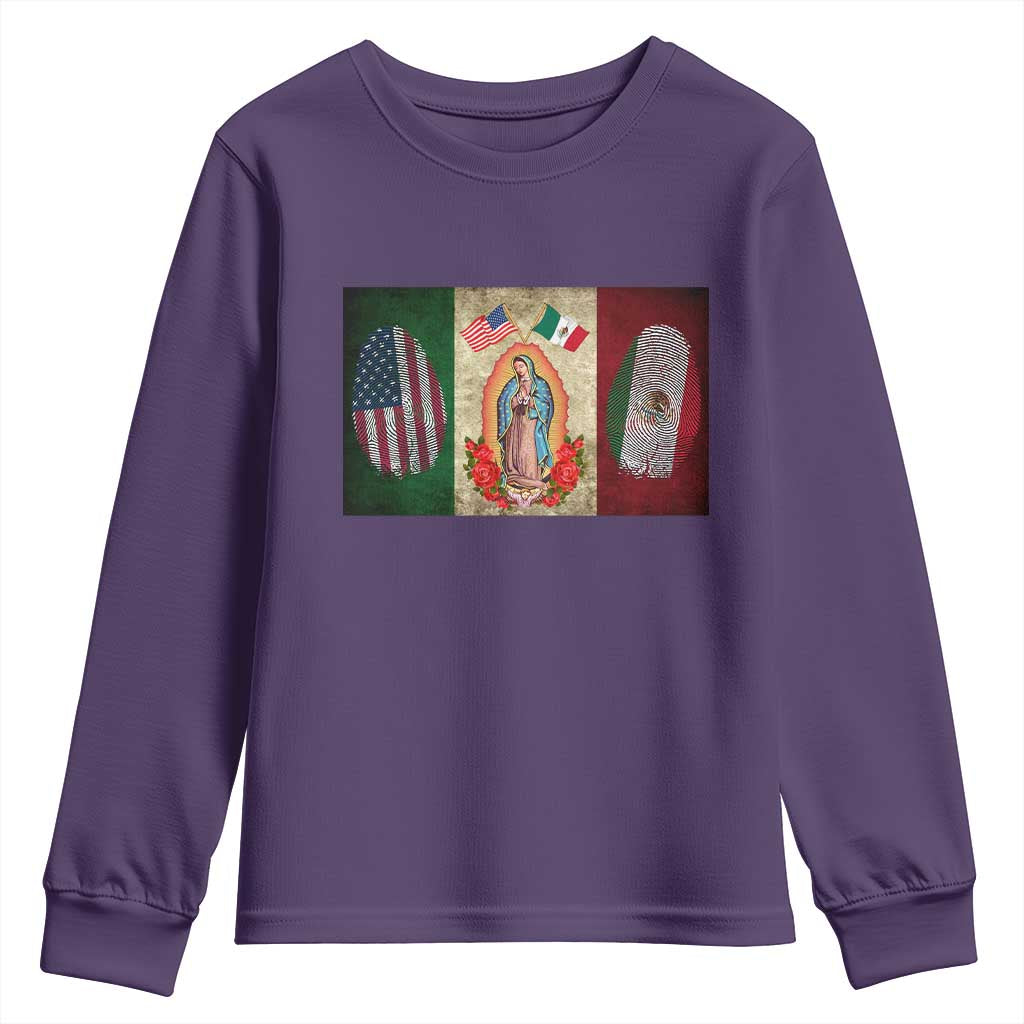 Mexico Flag Youth Sweatshirt Virgin Mary Mexican American Patriotic Mexican Roots TS10 Purple Print Your Wear