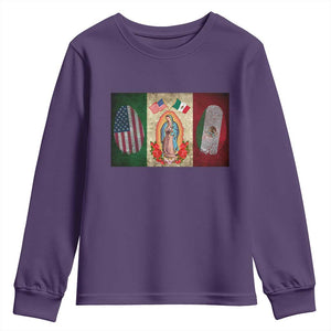 Mexico Flag Youth Sweatshirt Virgin Mary Mexican American Patriotic Mexican Roots TS10 Purple Print Your Wear