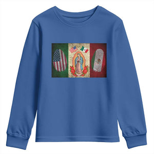 Mexico Flag Youth Sweatshirt Virgin Mary Mexican American Patriotic Mexican Roots TS10 Royal Blue Print Your Wear