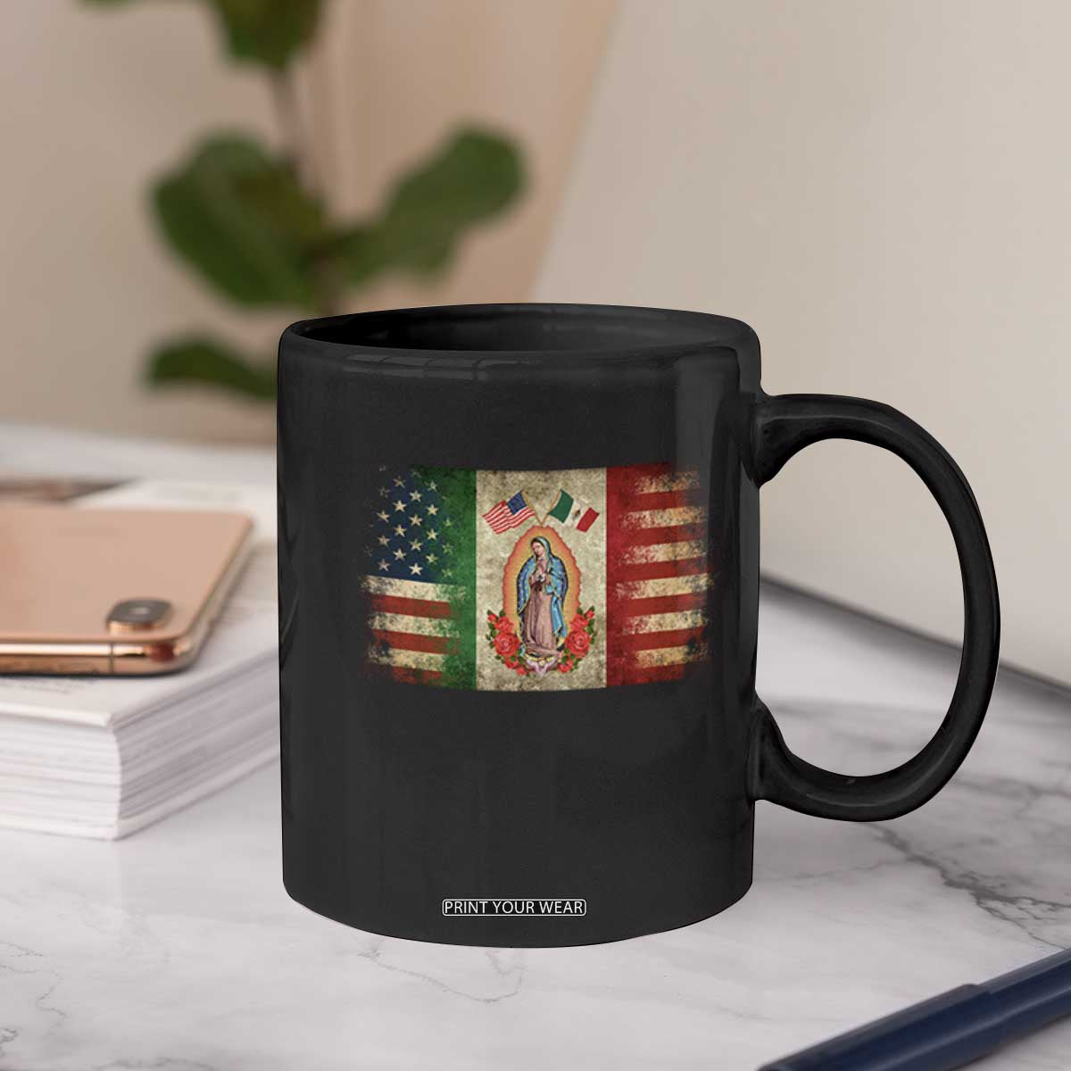 American Mexican Flag Coffee Mug Virgin Mary Mexico Heritage Mexican Roots TS10 Print Your Wear