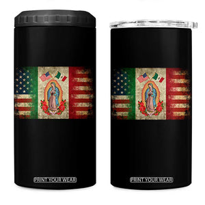 American Mexican Flag 4 in 1 Can Cooler Tumbler Virgin Mary Mexico Heritage Mexican Roots TS10 One Size: 16 oz Black Print Your Wear