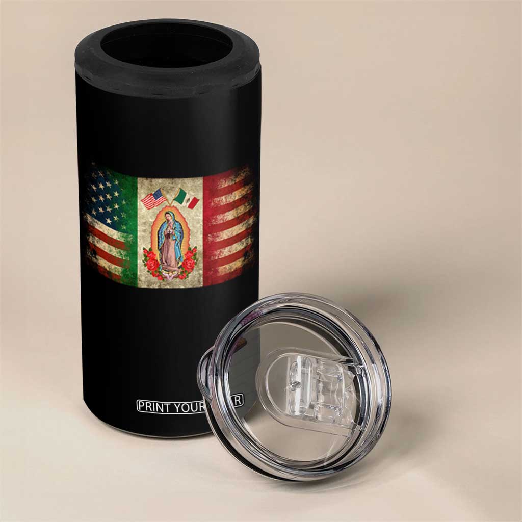 American Mexican Flag 4 in 1 Can Cooler Tumbler Virgin Mary Mexico Heritage Mexican Roots TS10 Print Your Wear
