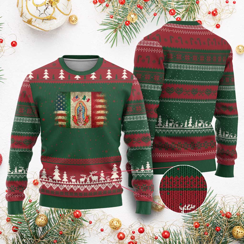 American Mexican Flag Ugly Christmas Sweater Virgin Mary Mexico Heritage Mexican Roots TS10 Red Green Print Your Wear