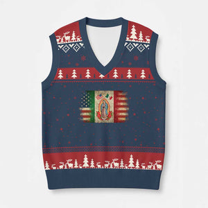 American Mexican Flag V-Neck Knit Sweater Vest Virgin Mary Mexico Heritage Mexican Roots TS10 Navy Red Print Your Wear