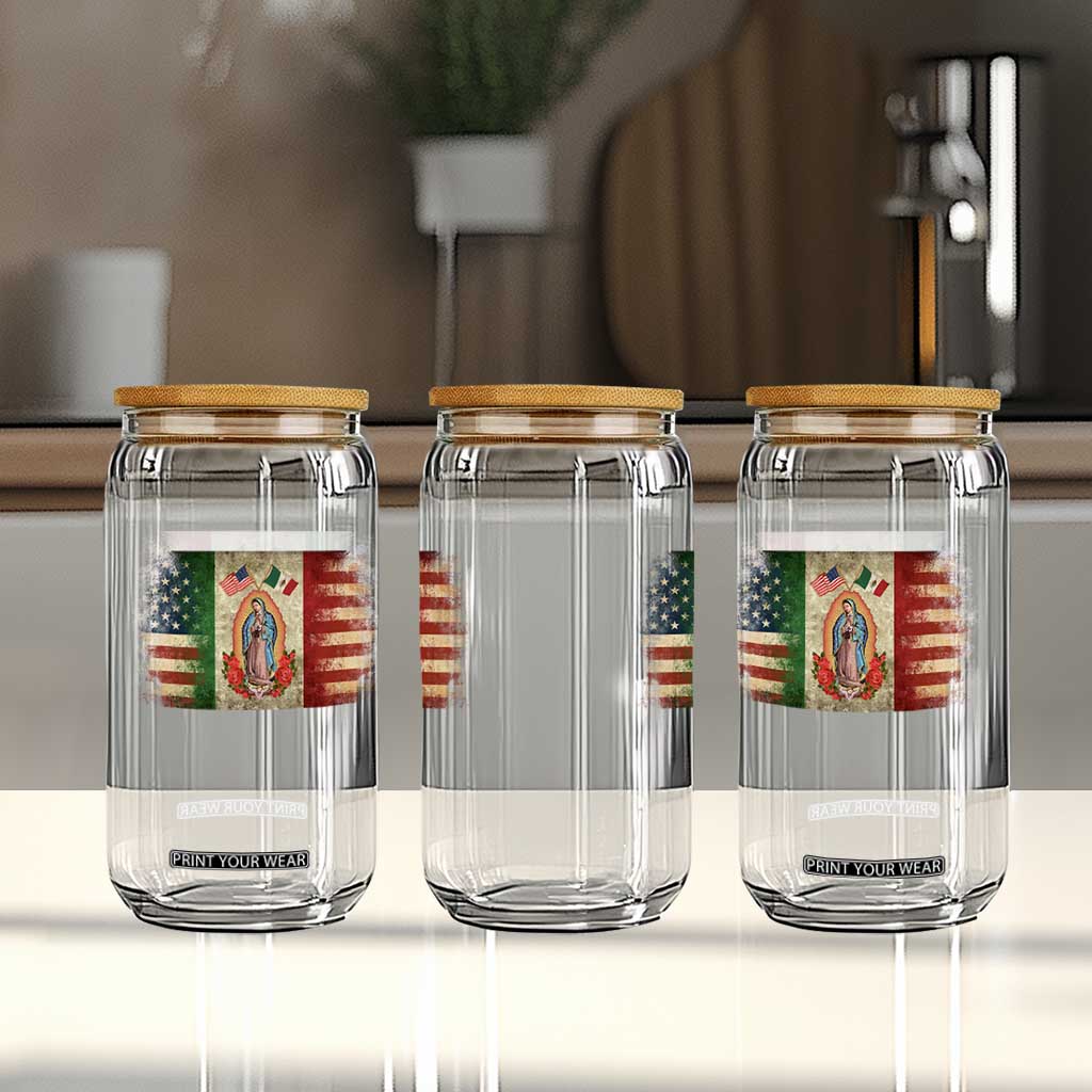 American Mexican Flag Glass Can Virgin Mary Mexico Heritage Mexican Roots TS10 Print Your Wear