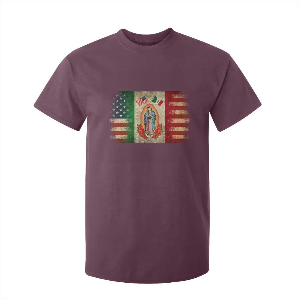 American Mexican Flag T Shirt For Kid Virgin Mary Mexico Heritage Mexican Roots TS10 Maroon Print Your Wear