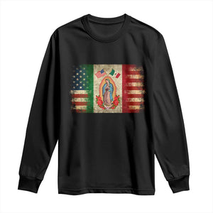 American Mexican Flag Long Sleeve Shirt Virgin Mary Mexico Heritage Mexican Roots TS10 Black Print Your Wear