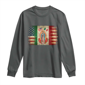 American Mexican Flag Long Sleeve Shirt Virgin Mary Mexico Heritage Mexican Roots TS10 Dark Heather Print Your Wear