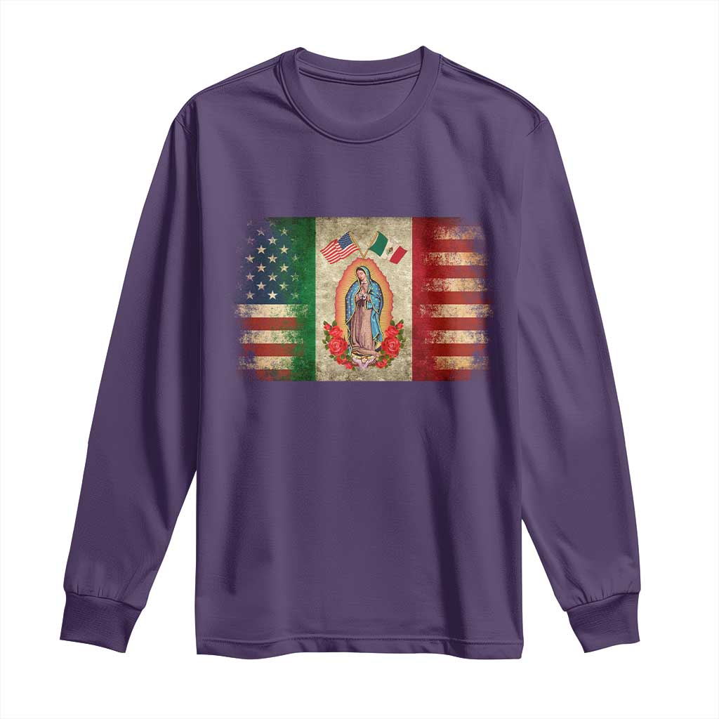 American Mexican Flag Long Sleeve Shirt Virgin Mary Mexico Heritage Mexican Roots TS10 Purple Print Your Wear