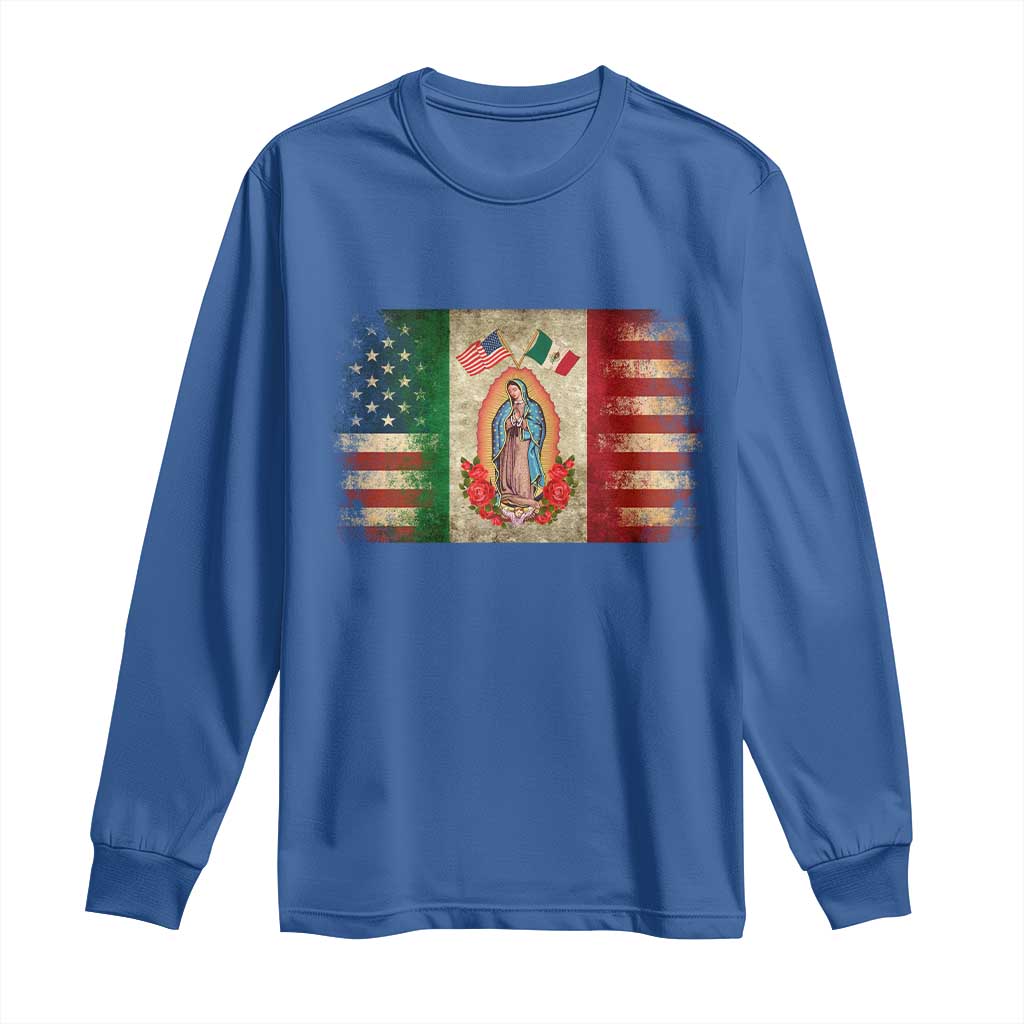 American Mexican Flag Long Sleeve Shirt Virgin Mary Mexico Heritage Mexican Roots TS10 Royal Blue Print Your Wear