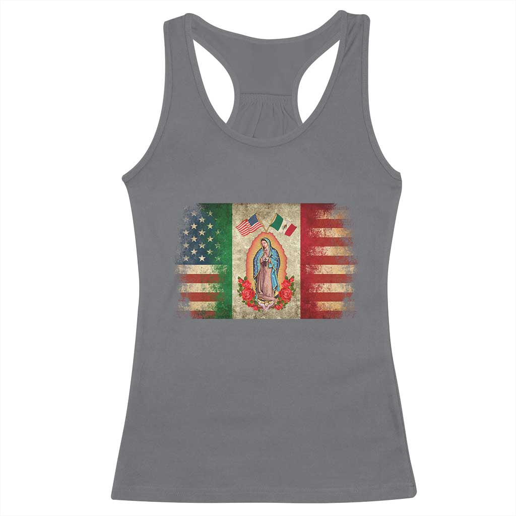 American Mexican Flag Racerback Tank Top Virgin Mary Mexico Heritage Mexican Roots TS10 Charcoal Print Your Wear