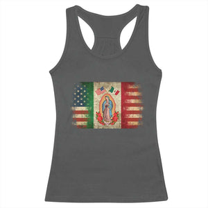 American Mexican Flag Racerback Tank Top Virgin Mary Mexico Heritage Mexican Roots TS10 Dark Heather Print Your Wear