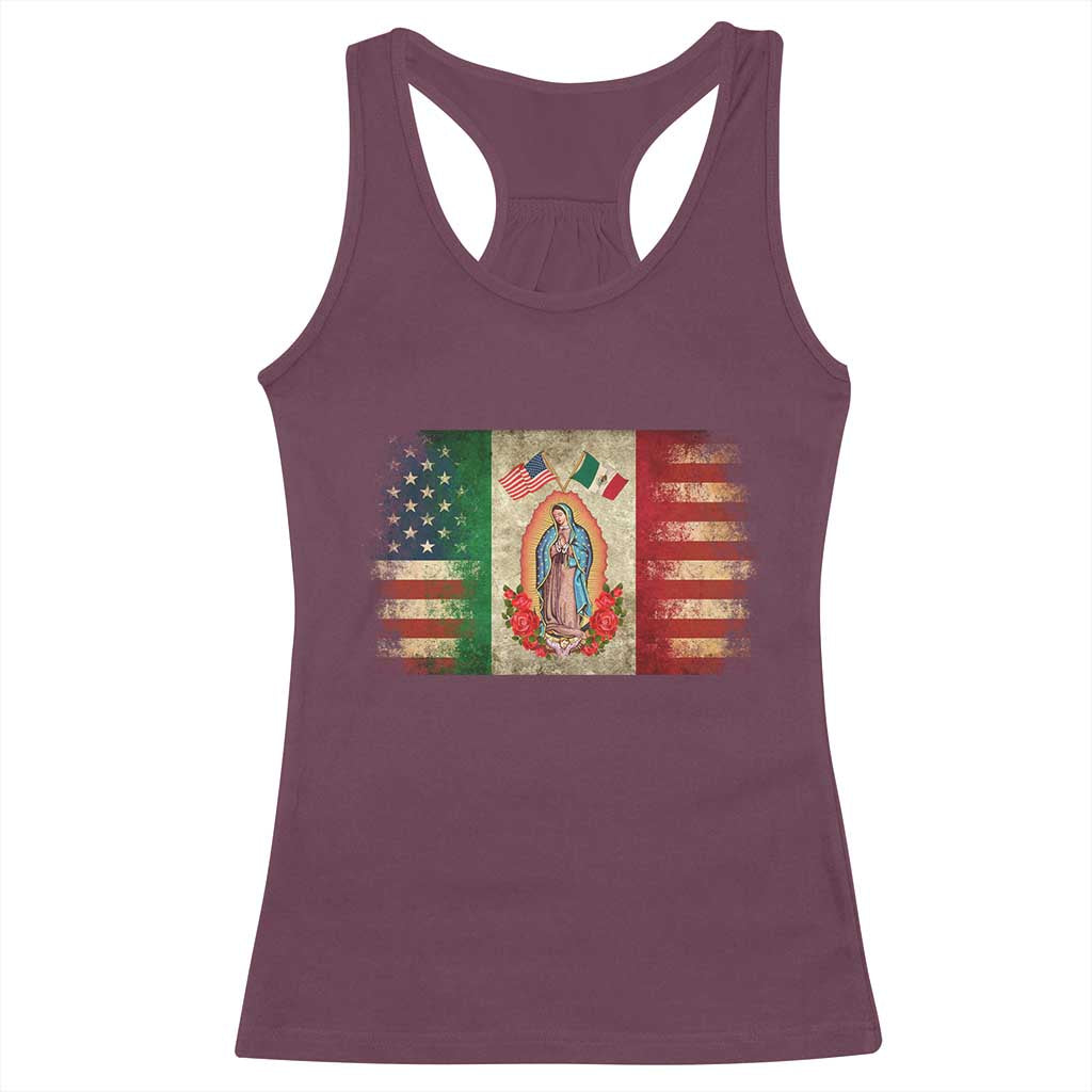 American Mexican Flag Racerback Tank Top Virgin Mary Mexico Heritage Mexican Roots TS10 Maroon Print Your Wear