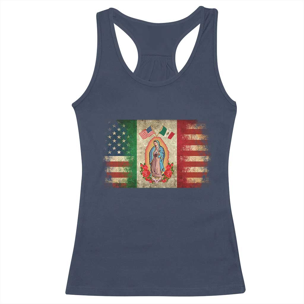 American Mexican Flag Racerback Tank Top Virgin Mary Mexico Heritage Mexican Roots TS10 Navy Print Your Wear