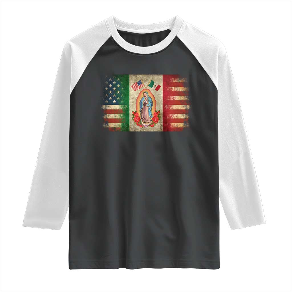 American Mexican Flag Raglan Shirt Virgin Mary Mexico Heritage Mexican Roots TS10 Black White Print Your Wear