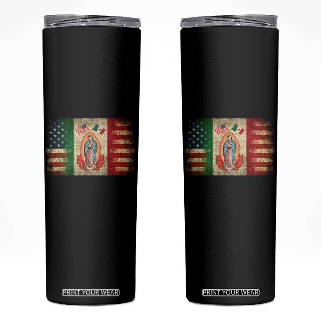 American Mexican Flag Skinny Tumbler Virgin Mary Mexico Heritage Mexican Roots TS10 Black Print Your Wear