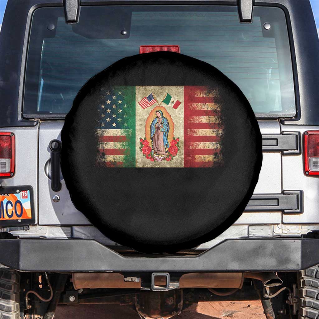 American Mexican Flag Spare Tire Cover Virgin Mary Mexico Heritage Mexican Roots TS10 No hole Black Print Your Wear