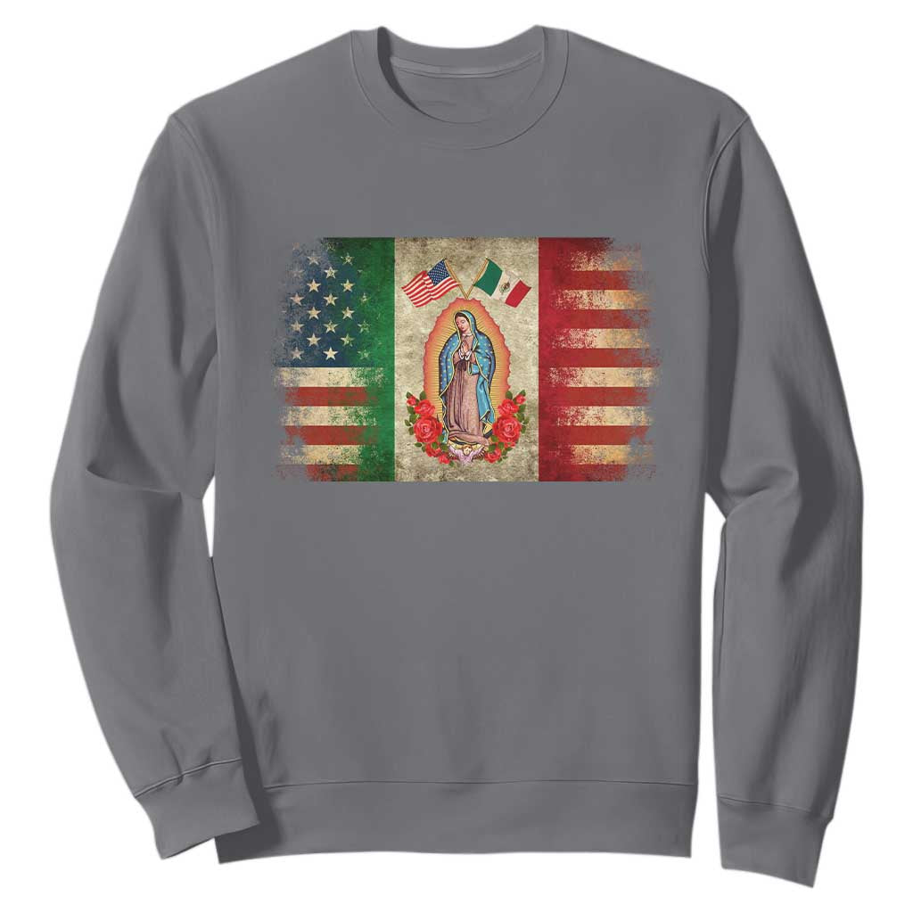 American Mexican Flag Sweatshirt Virgin Mary Mexico Heritage Mexican Roots TS10 Charcoal Print Your Wear