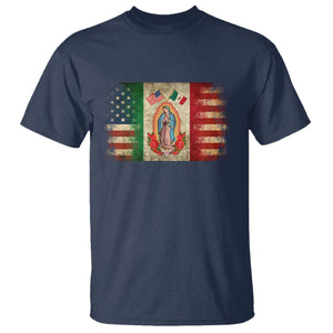 American Mexican Flag T Shirt Virgin Mary Mexico Heritage Mexican Roots TS10 Navy Print Your Wear