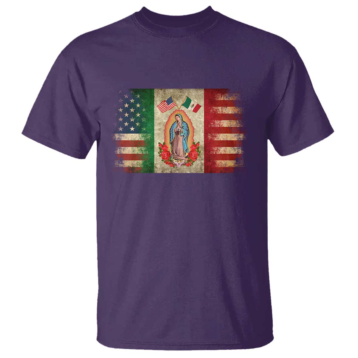 American Mexican Flag T Shirt Virgin Mary Mexico Heritage Mexican Roots TS10 Purple Print Your Wear