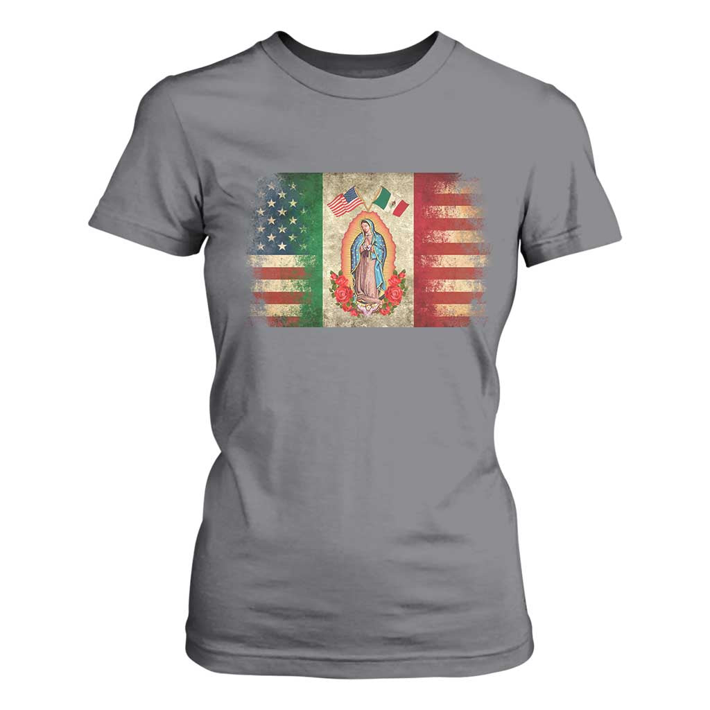 American Mexican Flag T Shirt For Women Virgin Mary Mexico Heritage Mexican Roots TS10 Charcoal Print Your Wear