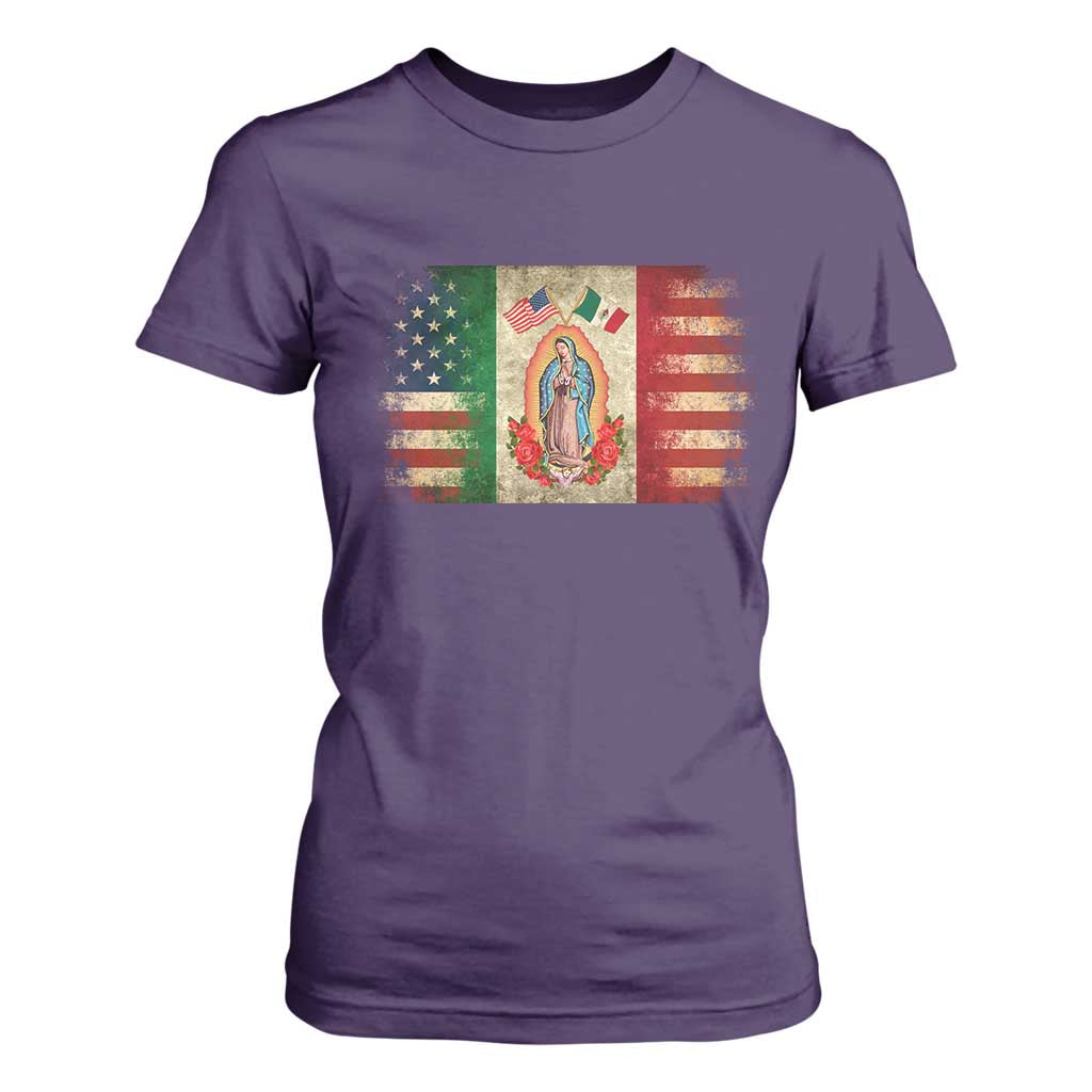 American Mexican Flag T Shirt For Women Virgin Mary Mexico Heritage Mexican Roots TS10 Purple Print Your Wear