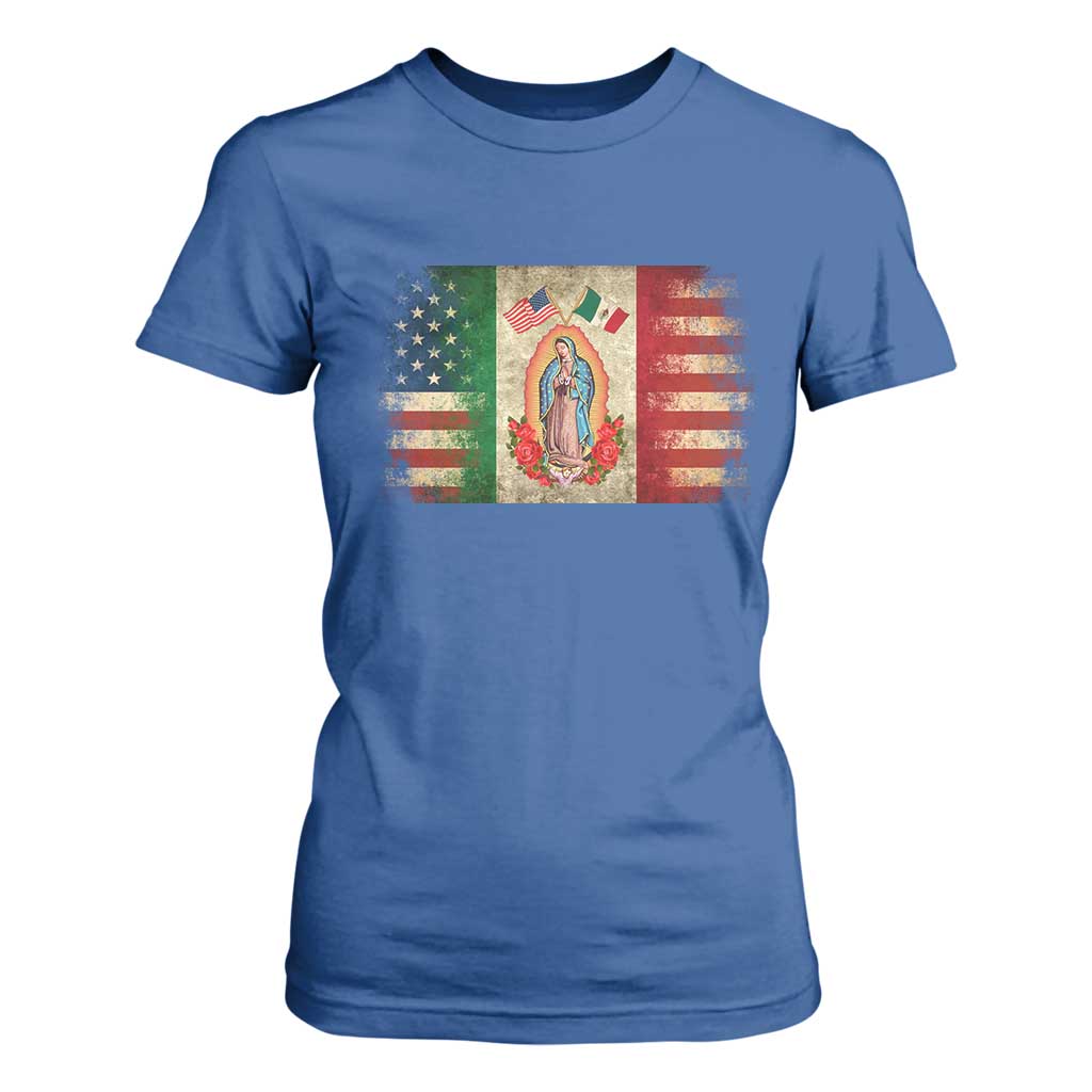 American Mexican Flag T Shirt For Women Virgin Mary Mexico Heritage Mexican Roots TS10 Royal Blue Print Your Wear