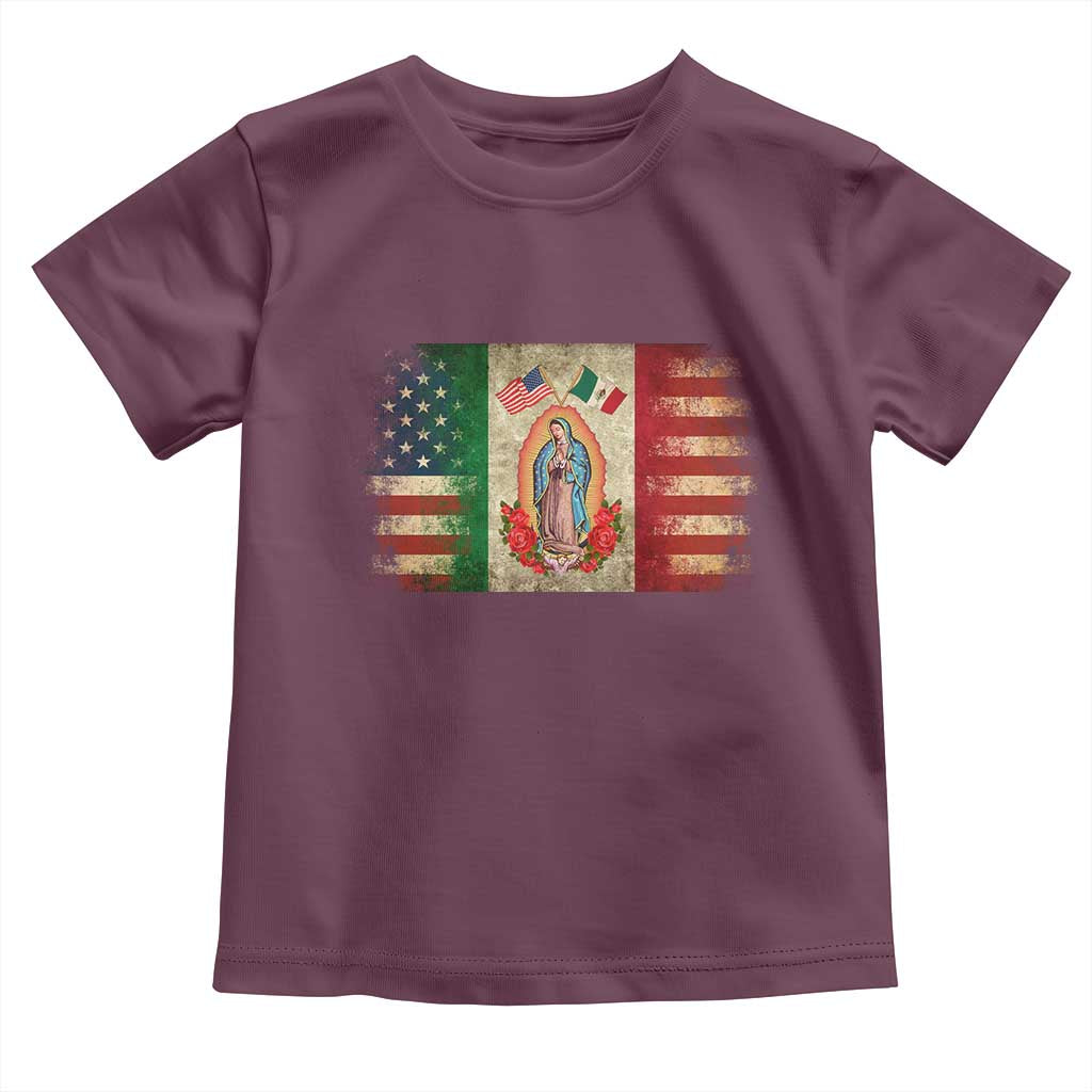 American Mexican Flag Toddler T Shirt Virgin Mary Mexico Heritage Mexican Roots TS10 Maroon Print Your Wear