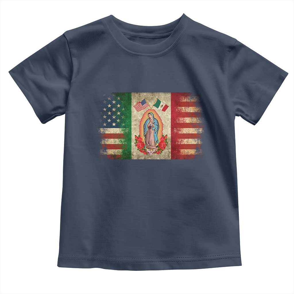American Mexican Flag Toddler T Shirt Virgin Mary Mexico Heritage Mexican Roots TS10 Navy Print Your Wear