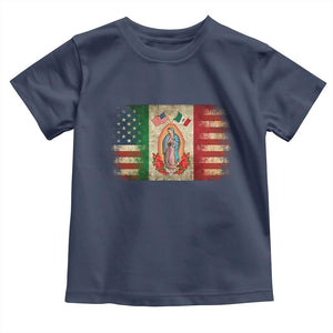 American Mexican Flag Toddler T Shirt Virgin Mary Mexico Heritage Mexican Roots TS10 Navy Print Your Wear