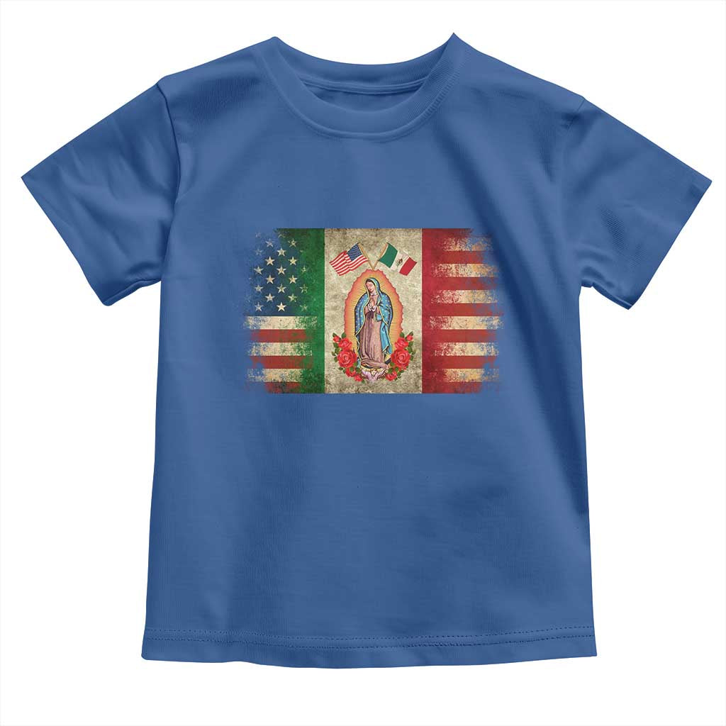American Mexican Flag Toddler T Shirt Virgin Mary Mexico Heritage Mexican Roots TS10 Royal Blue Print Your Wear