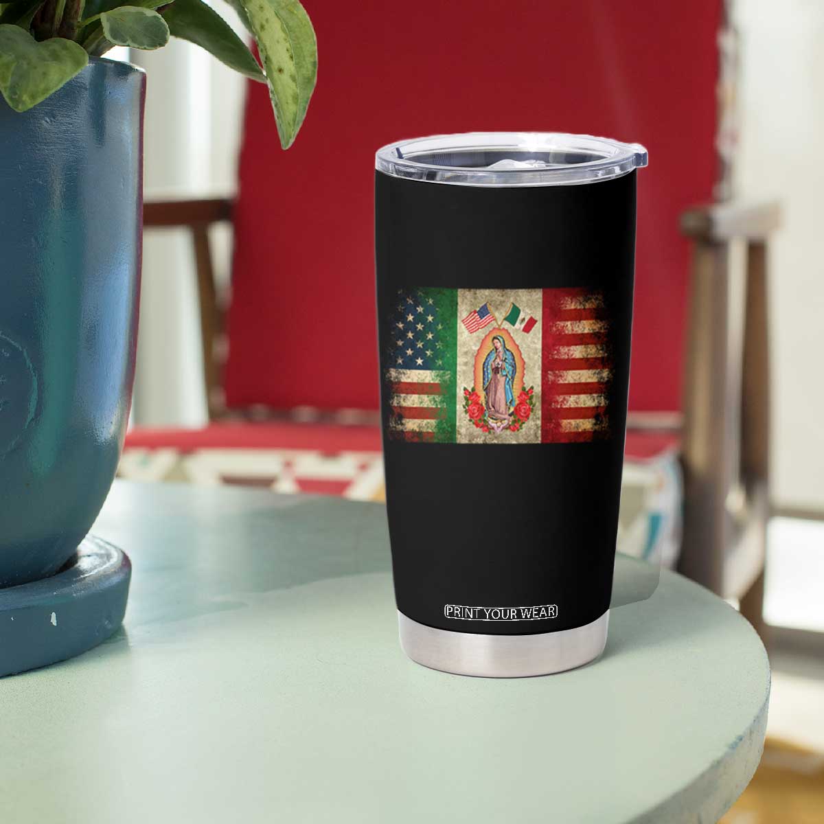 American Mexican Flag Tumbler Cup Virgin Mary Mexico Heritage Mexican Roots TS10 Print Your Wear