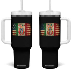 American Mexican Flag Tumbler With Handle Virgin Mary Mexico Heritage Mexican Roots TS10 One Size: 40 oz Black Print Your Wear
