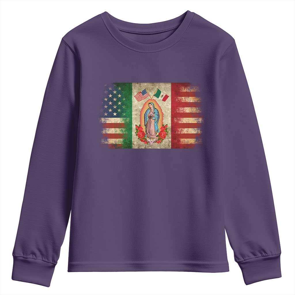American Mexican Flag Youth Sweatshirt Virgin Mary Mexico Heritage Mexican Roots TS10 Purple Print Your Wear