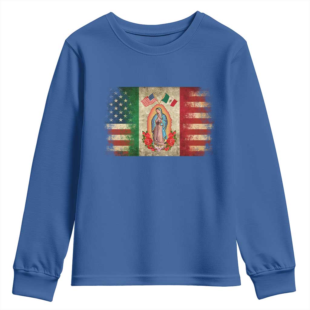 American Mexican Flag Youth Sweatshirt Virgin Mary Mexico Heritage Mexican Roots TS10 Royal Blue Print Your Wear