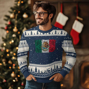 Eagle Mexican Flag Ugly Christmas Sweater Aztecs Mexico Heritage Roots TS10 Navy Beige Print Your Wear