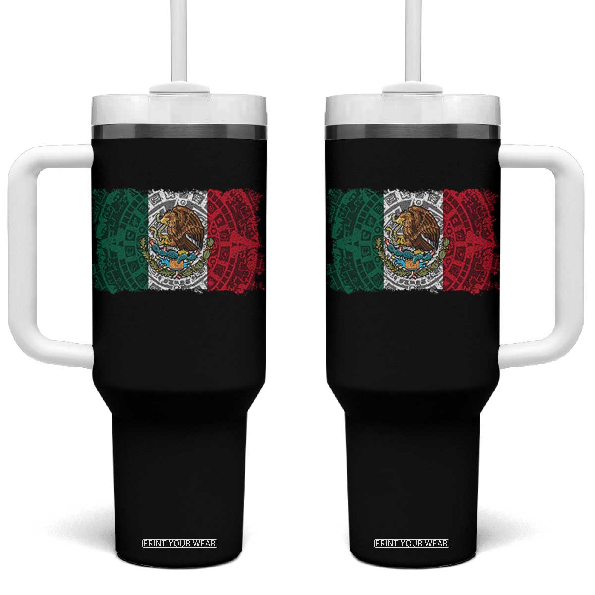 Eagle Mexican Flag Tumbler With Handle Aztecs Mexico Heritage Roots TS10 One Size: 40 oz Black Print Your Wear