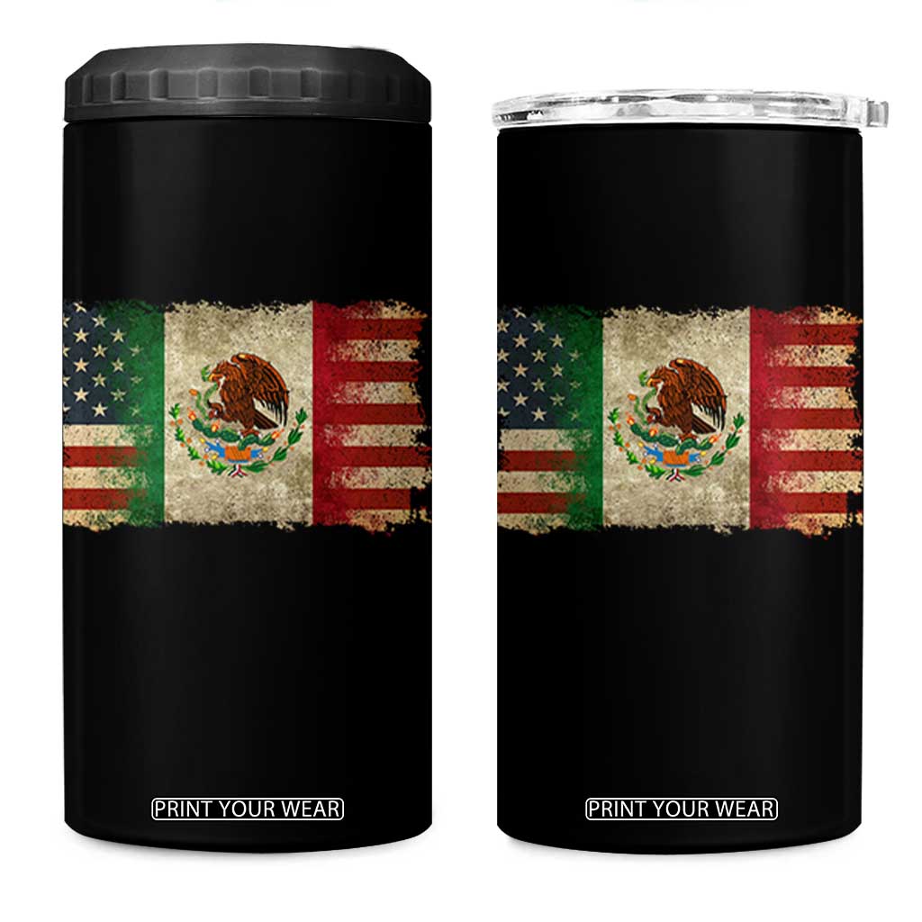American Mexican Flag 4 in 1 Can Cooler Tumbler Mexico Heritage Mexican Roots TS10 One Size: 16 oz Black Print Your Wear