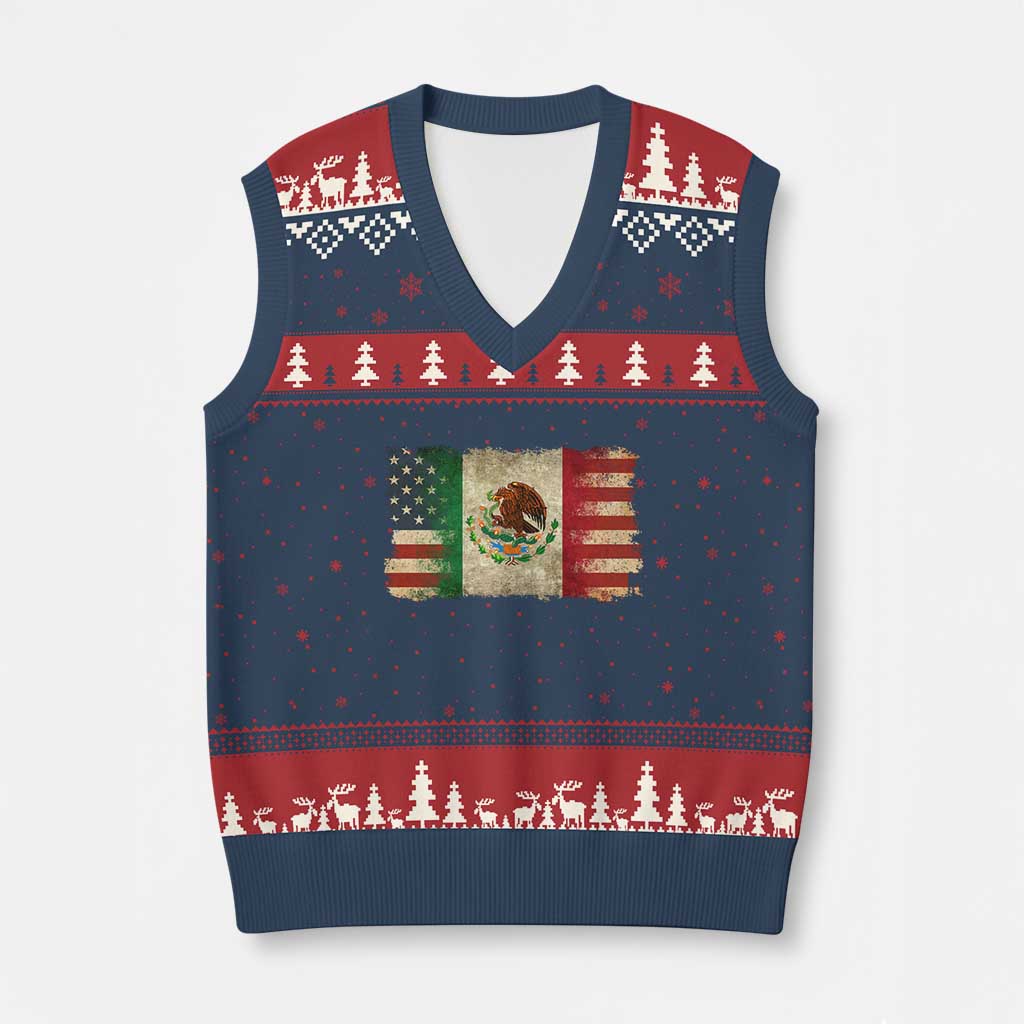 American Mexican Flag V-Neck Knit Sweater Vest Mexico Heritage Mexican Roots TS10 Navy Red Print Your Wear