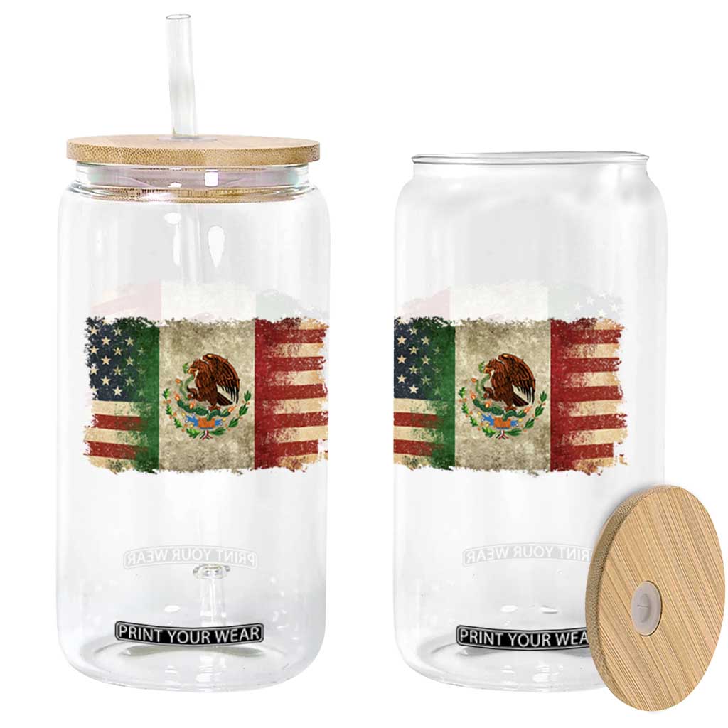 American Mexican Flag Glass Can Mexico Heritage Mexican Roots TS10 Print Your Wear