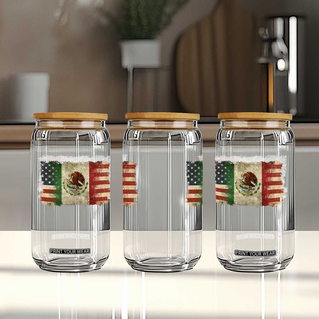 American Mexican Flag Glass Can Mexico Heritage Mexican Roots TS10 Print Your Wear