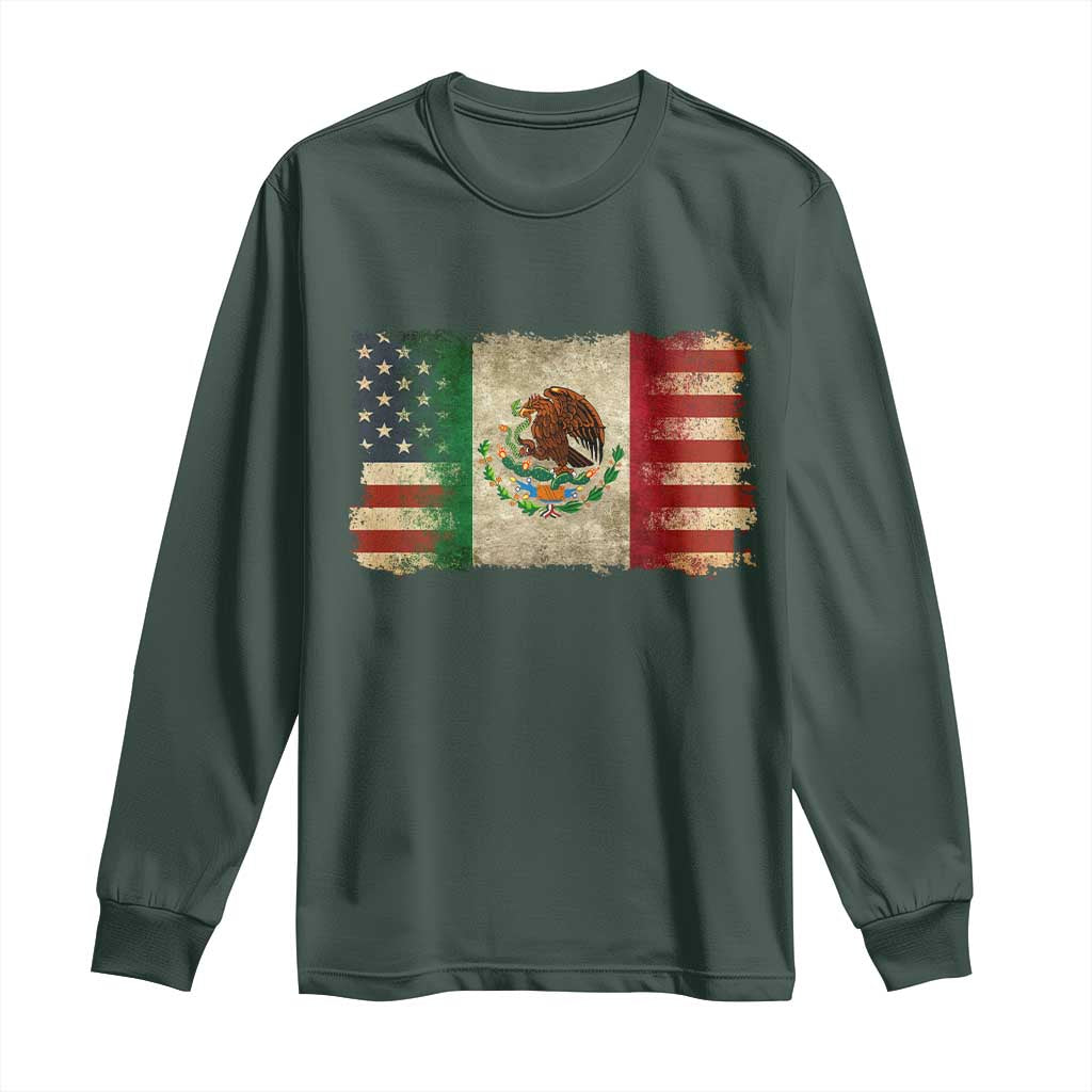 American Mexican Flag Long Sleeve Shirt Mexico Heritage Mexican Roots TS10 Dark Forest Green Print Your Wear