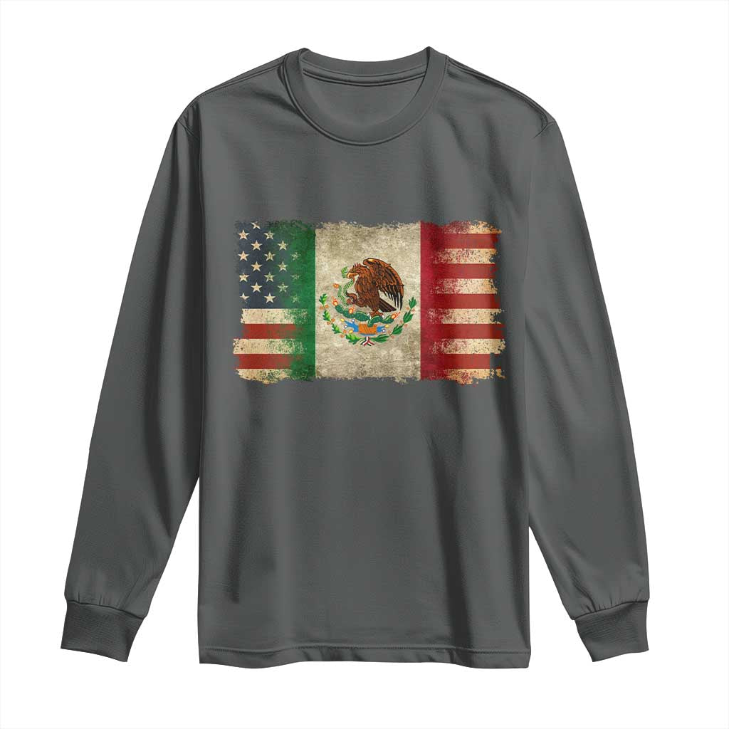 American Mexican Flag Long Sleeve Shirt Mexico Heritage Mexican Roots TS10 Dark Heather Print Your Wear