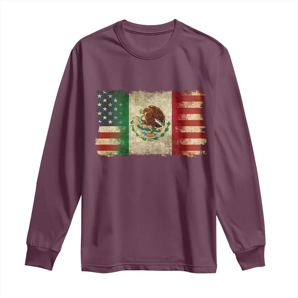 American Mexican Flag Long Sleeve Shirt Mexico Heritage Mexican Roots TS10 Maroon Print Your Wear