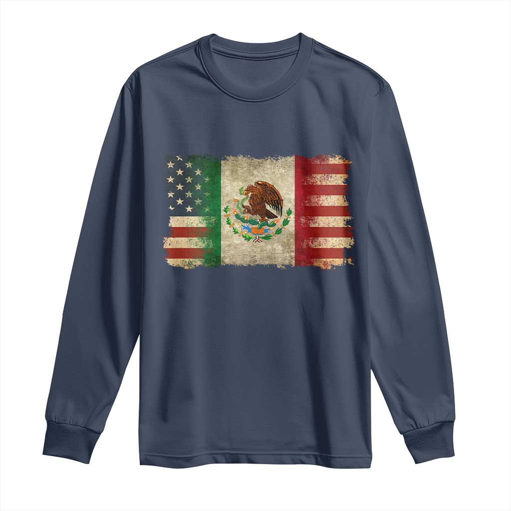American Mexican Flag Long Sleeve Shirt Mexico Heritage Mexican Roots TS10 Navy Print Your Wear